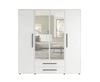 Zrcadlová šatní skříň Maxione 198 cm bílá prostorná šatní skříň do ložnice, pokoje pro mladé nebo předsíně obohacená o zásuvky