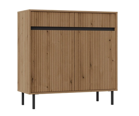 Nábytková sestava Osaka dub evoke / černá moderní design podtržený módními barvami vysoké kovové černé nohy vkusné rýhované čelo