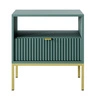 Lovro noční stolek se zásuvkou pastelově zelený vkusný drážkovaný dekor ideální skříňka do ložnice zlaté kovové doplňky