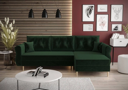 Rohová sedací souprava s funkcí spaní Wilkins bottle green pravá strana stylový a moderní design, který se hodí do každého interiéru