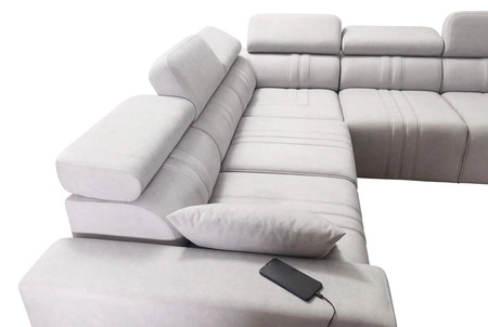 Rohová sedací souprava s funkcí spaní Castel III šedý jasan levá rohová sedací souprava se dvěma kontejnery na lůžkoviny nastavitelné opěrky hlavy