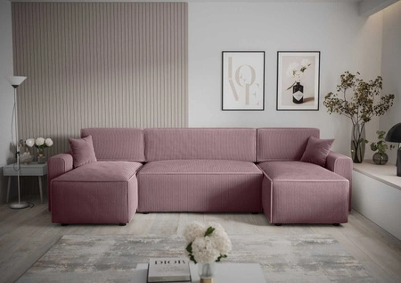 Rohová sedací souprava s funkcí spaní Brandon U Bis vřesová nádoba na lůžkoviny trojrozměrná látka s výraznými pruhy měkké područky