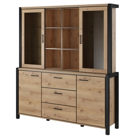 Příborník Activ 180 cm dub taurus / černý moderní design bezpečné tvrzené sklo stylové kovové úchytky prostorné zásuvky