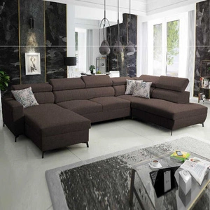 Rohová sedací souprava s funkcí spaní Savona VI hnědá levá elegantní a pohodlná rohová sedací souprava do obývacího pokoje se dvěma kontejnery na lůžkoviny
