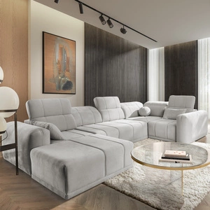 Rohová sedací souprava s funkcí spaní Cetara IV šedý jasan levé provedení rohová sedací souprava s posuvnými opěradly dvě nádoby na lůžkoviny