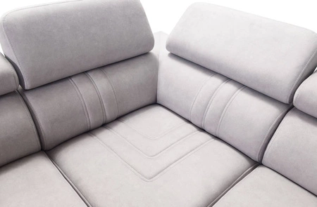 Rohová pohovka s funkcí spaní Castel IV světle hnědá levá stylová rohová pohovka s kontejnery na lůžkoviny a nastavitelnými opěrkami hlavy