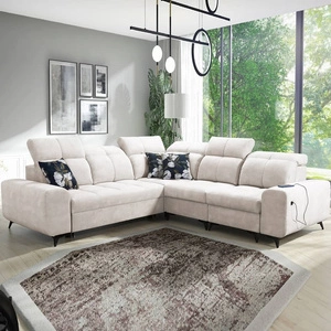 Rohová sedací souprava s funkcí spaní Buffalo III krémová pravá pohodlná rohová sedací souprava s estetickou povrchovou úpravou s kontejnery na lůžkoviny