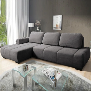 Rohová pohovka s funkcí spaní Gentle šedá levá strana stylový design rohová rozkládací pohovka charakteristická svým zaobleným tvarem