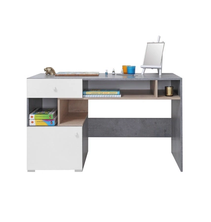 Nábytková sestava Epsilon beton / bílá / dub ideální do dětského nebo mládežnického pokoje v módním stylu