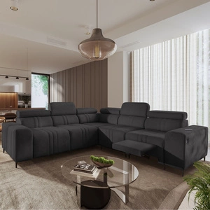 Rohová sedací souprava s funkcí spaní Castel III Lux grafitový pravý roh mimořádně pohodlná rohová sedací souprava do obývacího pokoje s výsuvnou opěrkou nohou