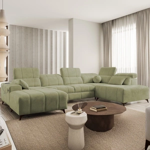 Penejos VI rohová pohovka s funkcí spaní olivová levá stylová rohová pohovka se dvěma přihrádkami na lůžkoviny odolná látka