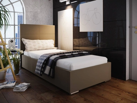 Čalouněná postel Eljas 90x200 tmavě béžová s čelem v moderním stylu ideální do pokoje pro mladé nebo malé ložnice
