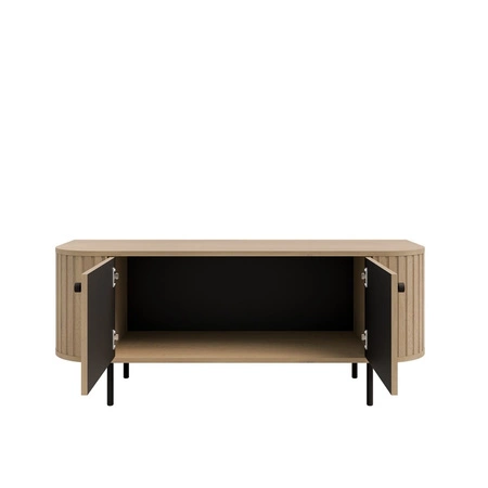 RTV skříňka Ovalio 123 cm dub cremona stylová TV skříňka unikátní oválný tvar dekorativní frézování kovové základny