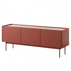 TV skříň Vellore 97 cm cihlová originální design bezúchytková čela kovové nohy v barvě čel skříně snížená horní část