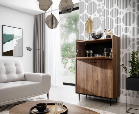 Komoda Apallo 90 cm brandy dub castello originální design vysoké horní ráfky baru na kovových nohách