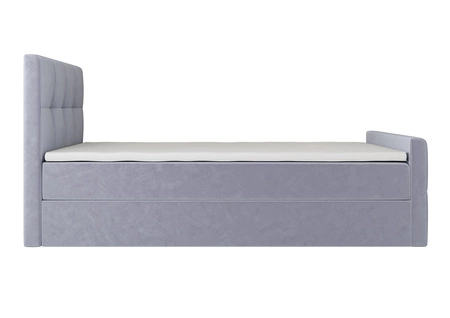 Modrá kontinentální postel Manhattan 90x200 v moderním skandinávském stylu s čalouněným čelem a nohou postele s úložným boxem