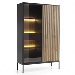 104 cm černá / dubová vitrína wotan se zásuvkou moderní tvar stylové provedení obývacího pokoje systém push to open