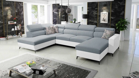 Rohová sedací souprava s funkcí spaní Savona VI arctic blue / white pravá pohodlná rohová sedací souprava do obývacího pokoje se dvěma nádobami na lůžkoviny