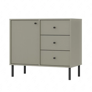 Zásuvková komoda Kioto II 84 cm eukalyptus moderní design decentní černé úchyty kovová základna ideální komoda do obývacího pokoje