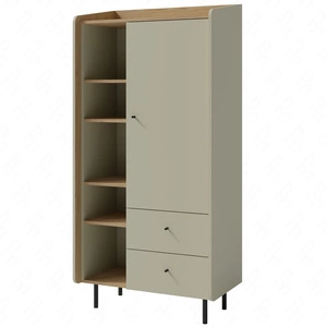 Knihovna Olivio 80 cm eukalyptus / baltický dub dune elegantní design stabilní vysoké nohy knihovna s dvířky a zásuvkami