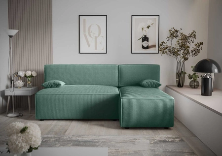 Rohová sedací souprava s funkcí spaní Brandon patina pravý roh trojrozměrná látka s výraznými pruhy nádoba na lůžkoviny