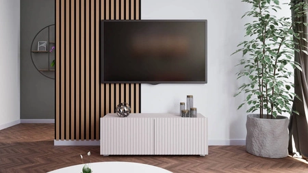 RTV skříňka Colder 100 cm béžová s možností zavěšení stylové rýhované čelo elegantní forma nábytku v moderním stylu