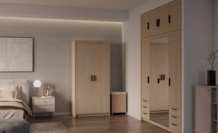 Šatní skříň Rene 90 cm dub olejovaný moderní design ideální skříň do ložnice nebo předsíně stylové černé úchyty