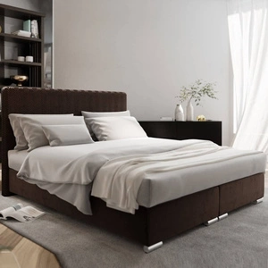 Hnědá kontinentální postel Sarona 160x200 v moderním skandinávském stylu s výrazným čelem