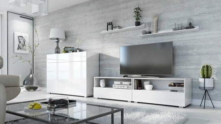 Pitagorio bílá / bílý lesk moderní design systém push to open pro dveře a zásuvky nábytková sestava s komodou