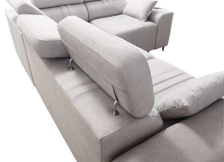 Rohová pohovka s funkcí spaní Castel II modrá pravá pohodlná rohová pohovka s nastavitelnými opěrkami hlavy kontejner na lůžkoviny