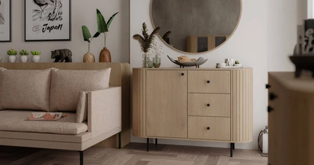 Komoda Ovalio 123 cm dub cremona elegantní komoda s výjimečně stylovým designem oválného tvaru zdůrazněného frézováním