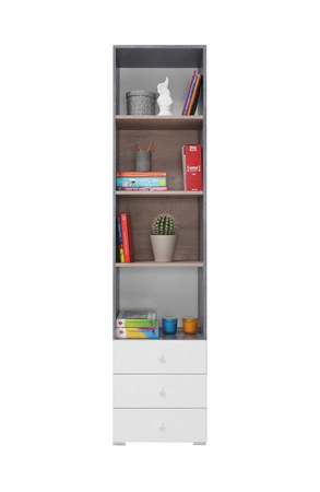 Knihovna se zásuvkami Epsilon 45 cm beton / bílá / dub ideální do pokoje pro mládež použitelná knihovna moderní design
