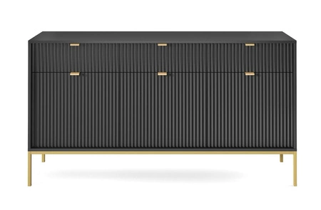 Nábytková sestava Lovro černá moderní designová nástěnná skříňka obohacená o zlaté kovové doplňky nábytek do obývacího pokoje nebo obývacího pokoje