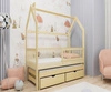 Dětská postel Dyzio 80x160 cm borovice Dvoumístná rozkládací postel do dětského pokoje Dřevěný domeček postel s prostornými zásuvkami