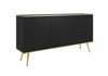Komoda Luxury 160 cm černý elegantní designový korpus doplněný zlatým lemováním komoda stojí na kovových nohách ve zlaté barvě