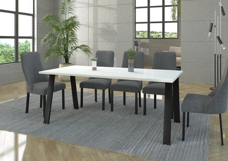 Stůl Malden 185x90 cm bílá / černá jednoduchá forma nábytku obohacená o stylové černé nohy v loftovém stylu odolné proti rozlití desky