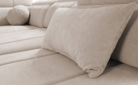 Rohová sedací souprava s funkcí spaní Cetara šedý jasan levá stylový design pohodlné posuvné opěrky zad nastavitelné opěrky hlavy