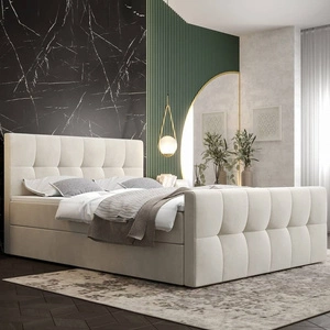 Béžová kontinentální postel Manhattan 140x200 v moderním skandinávském stylu s čalouněným čelem a nohama