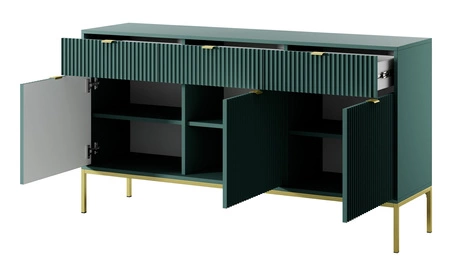 Komoda Lovro 154 cm se zásuvkami pastelově zelená moderní design potěší milovníky výrazných interiérů zlaté kovové doplňky