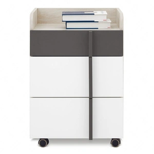 Zásuvková skříňka Remona dub wilton bílá / bílá / antracit univerzální a praktický podstavec na kolečkách pro kancelář