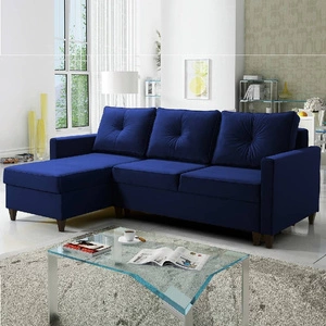 Rohová sedací souprava s funkcí spaní Terni navy blue levá Praktická a funkční rohová sedací souprava s prostornými nádobami na lůžkoviny
