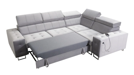 Rohová pohovka s funkcí spaní Hampton II béžová pravá strana stylová rohová rozkládací pohovka měkké čalounění typ látky samet