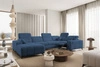 Rohová pohovka s funkcí spaní Penejos IV Lux modrá levostranná stylová rohová pohovka s pohodlným výsuvným podnožníkem