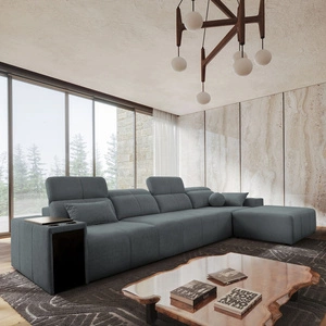 Rohová sedací souprava s funkcí spaní Tesalia XII šedá pravá strana moderní design pohodlné posuvné opěradlo zásuvka v boku nábytku