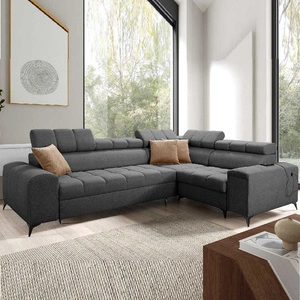 Rohová sedací souprava s funkcí spaní Bolmso II grafitová pravá rohová sedací souprava se zásuvkou na lůžkoviny s plným výsuvem v boku nábytku