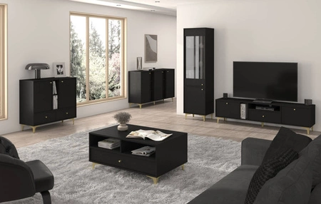 Vitrína Kioto I 52 cm černá grafitová stylový design bezpečná vitrína z tvrzeného skla na kovovém podstavci