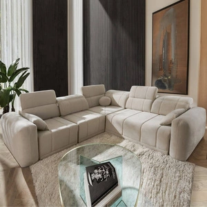 Rohová sedačka s funkcí spaní Cetara III béžová levá ergonomická rohová sedačka s posuvným opěradlem a nastavitelnými opěrkami hlavy