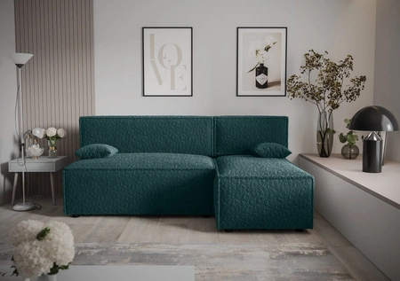 Rohová sedací souprava s funkcí spaní Brandon tyrkysová pravá strana měkká tkanina s charakteristickou smyčkovou povrchovou nádobou na lůžkoviny