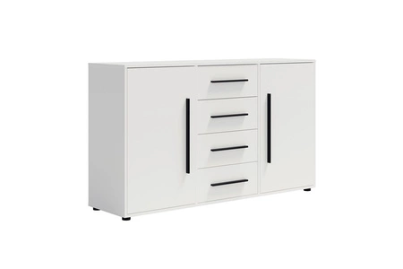 Komoda Maxione 150 cm bílá elegantní a všestranná komoda do ložnice nebo obývacího pokoje vkusné černé úchyty