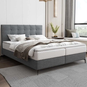 Kontinentální postel Irvine 140x200 šedá stylová postel s úložným prostorem na lůžkoviny a vysokým čelem zaujme svým elegantním designem